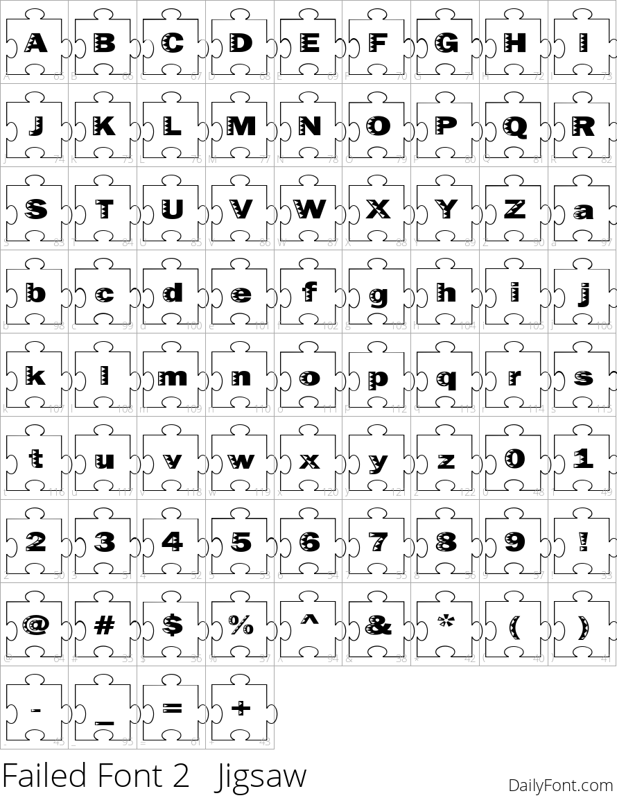 Failed Font 2 Jigsaw character map