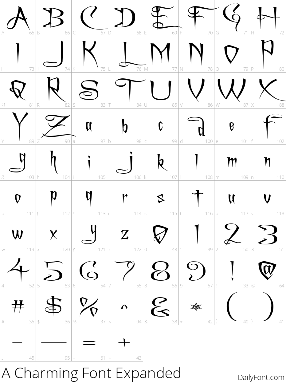 A Charming Font Expanded character map