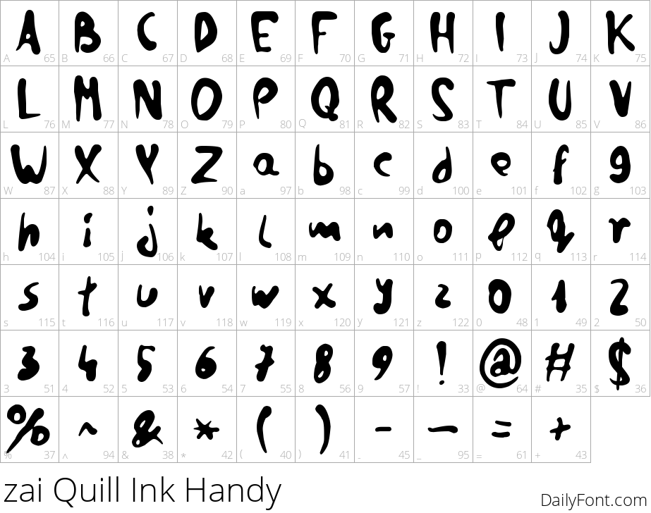 zai Quill Ink Handy character map