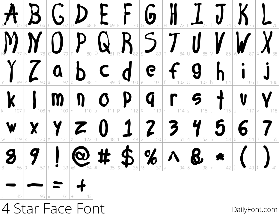 4 Star Face Font character map