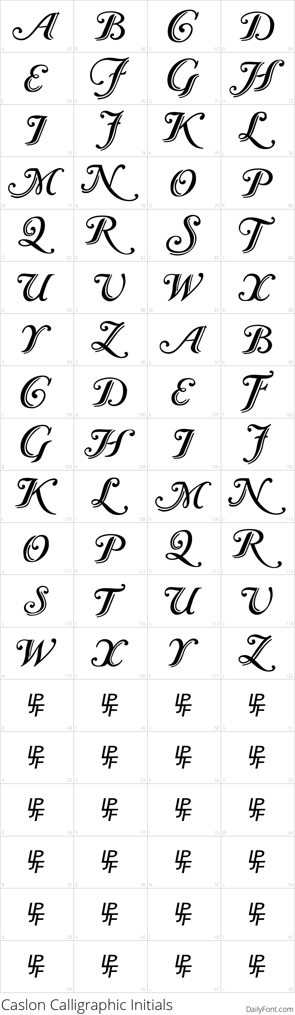 Caslon Calligraphic Initials character map
