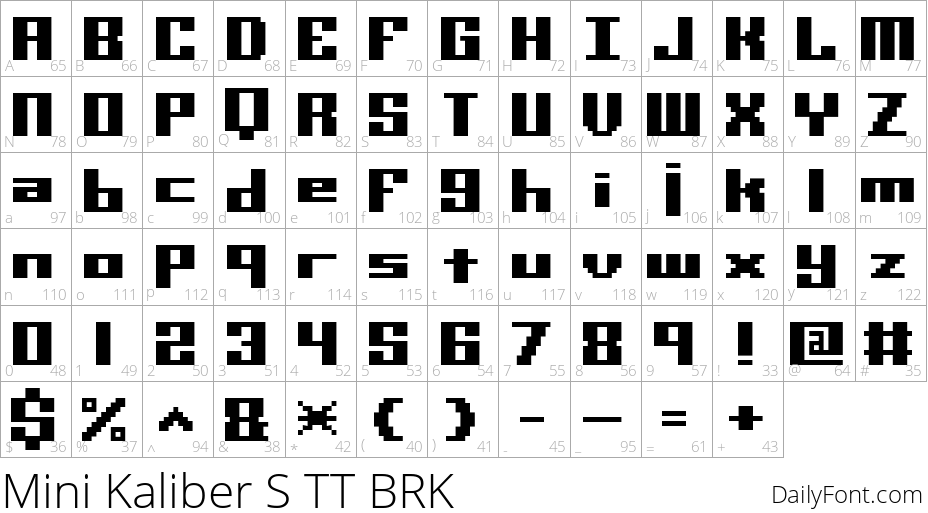 Mini Kaliber S TT BRK character map