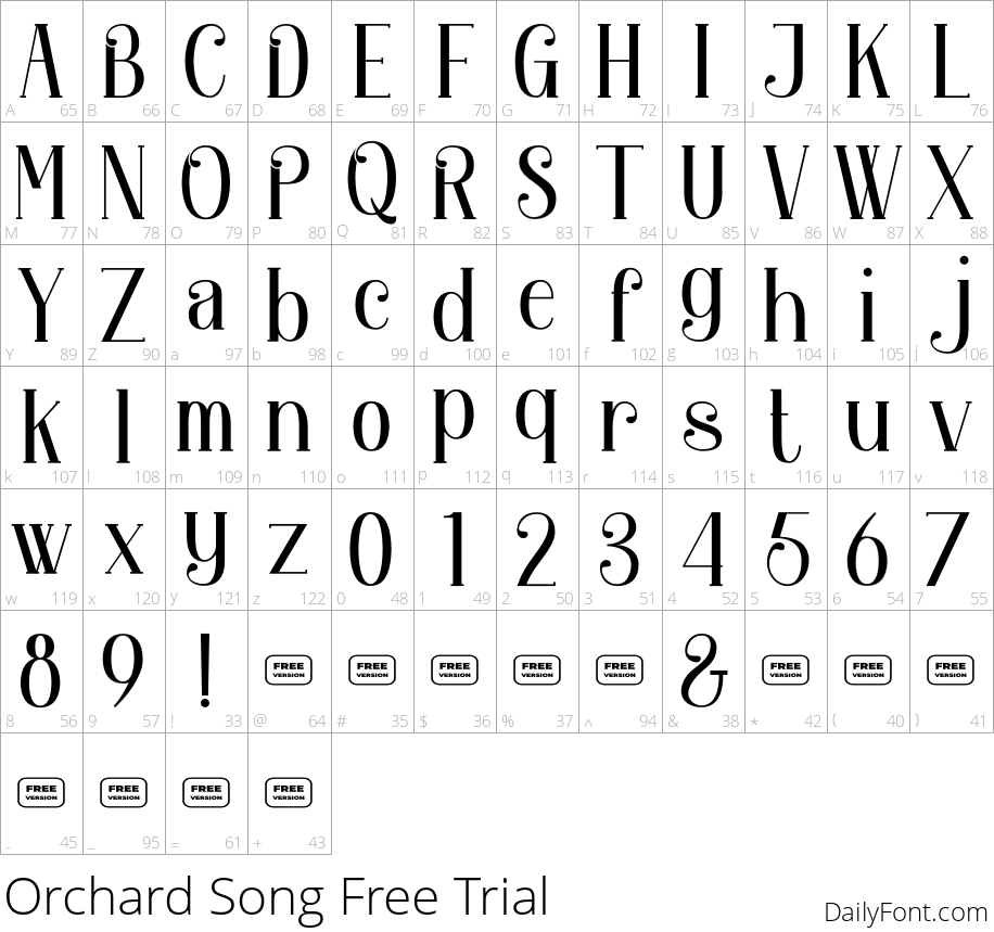 Orchard Song character map