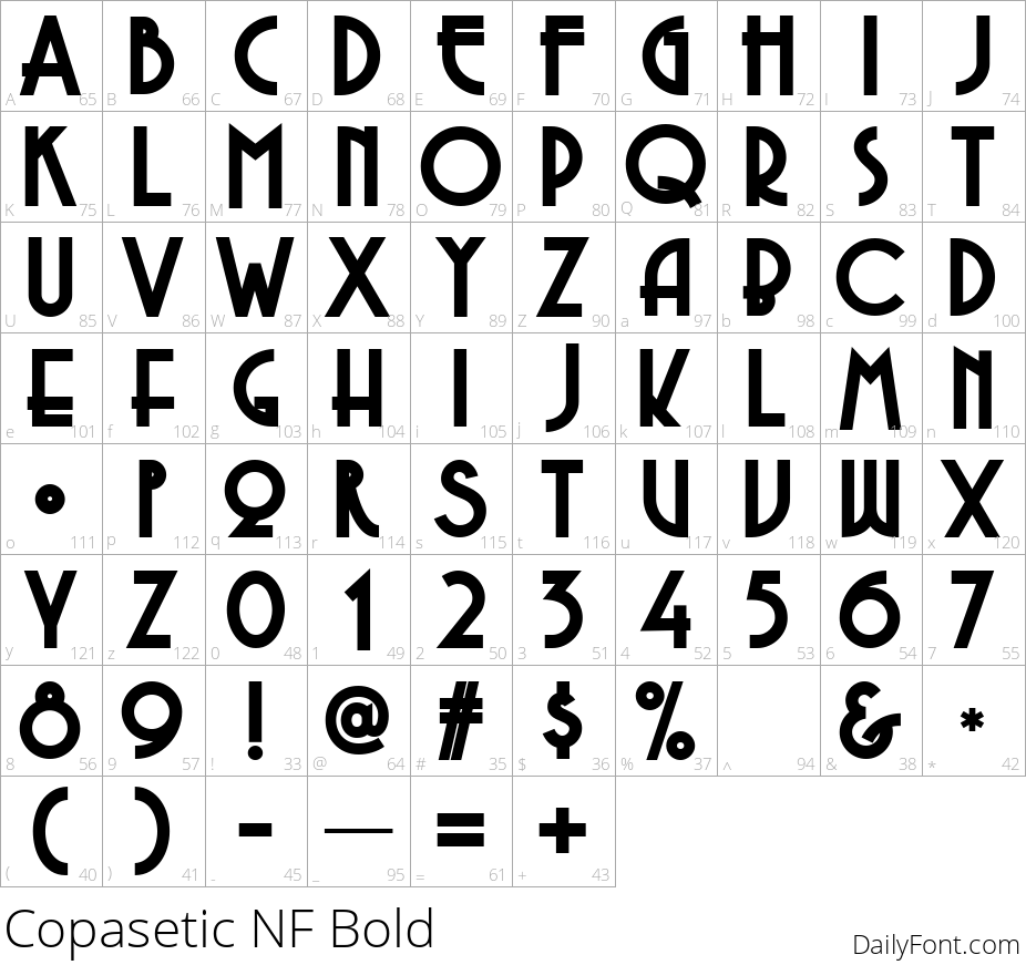 Copasetic NF Bold character map