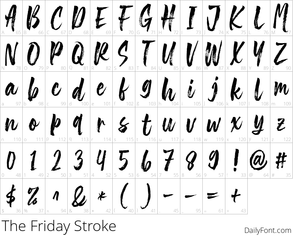 The Friday Stroke character map