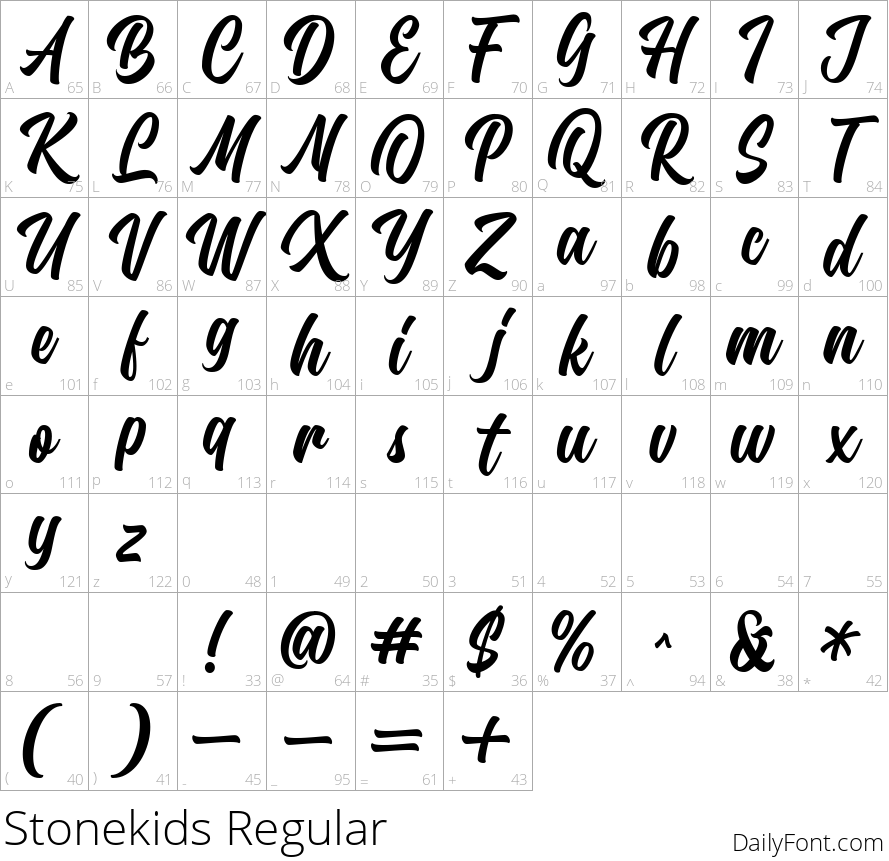 Stonekids Regular character map