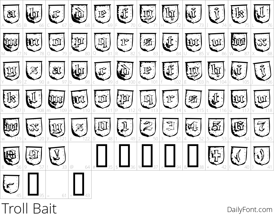 Troll Bait character map
