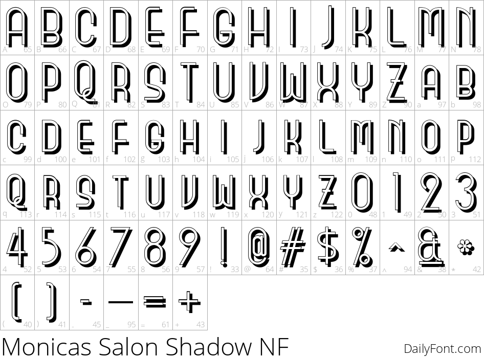 Monicas Salon Shadow NF character map