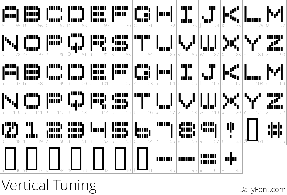 Vertical Tuning character map