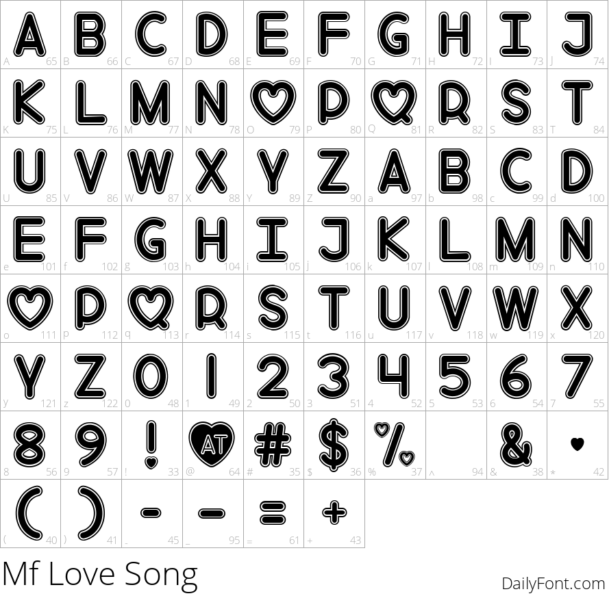 Love Song character map